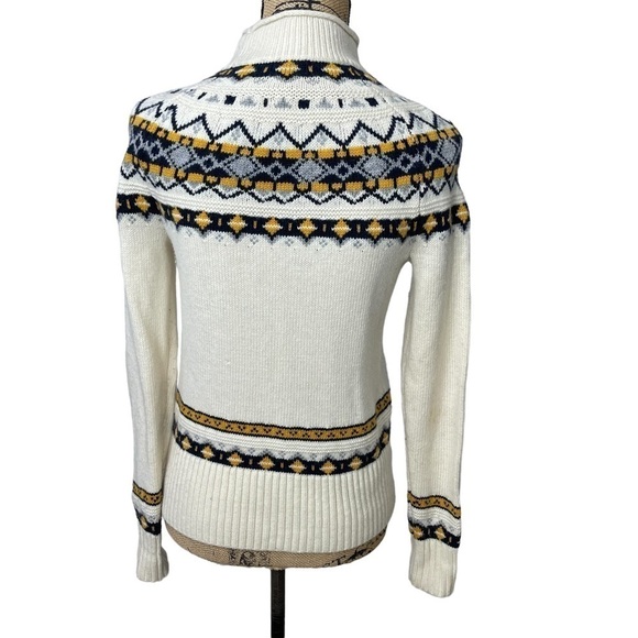J. Crew Wool Mix Sweater Fair Isle Blue and Cream Roll Neck Style - Picture 5 of 10